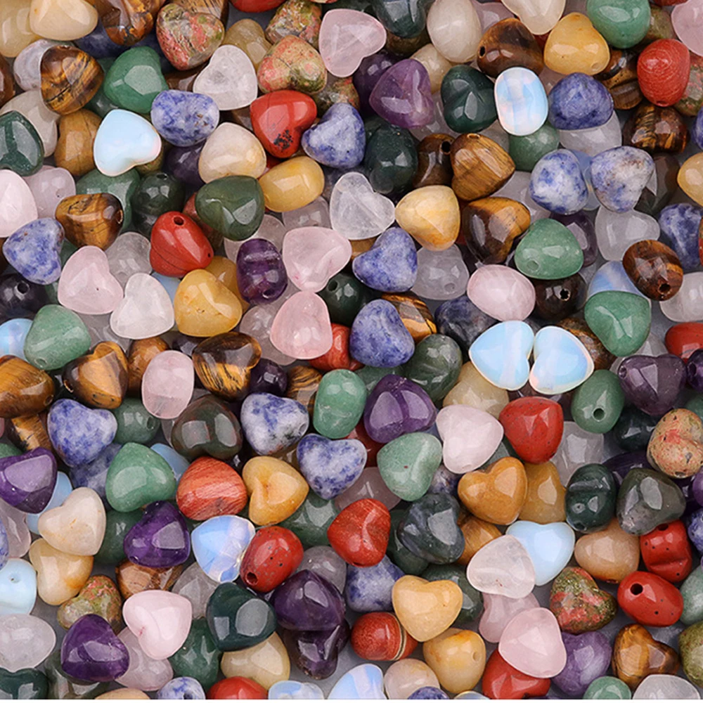 AE97 12mm Natural Horizontal Hole Love Heart Shape Stone Beads – Obsidian, Jasper, Crystal, Amethyst – for DIY Bracelet Pendant