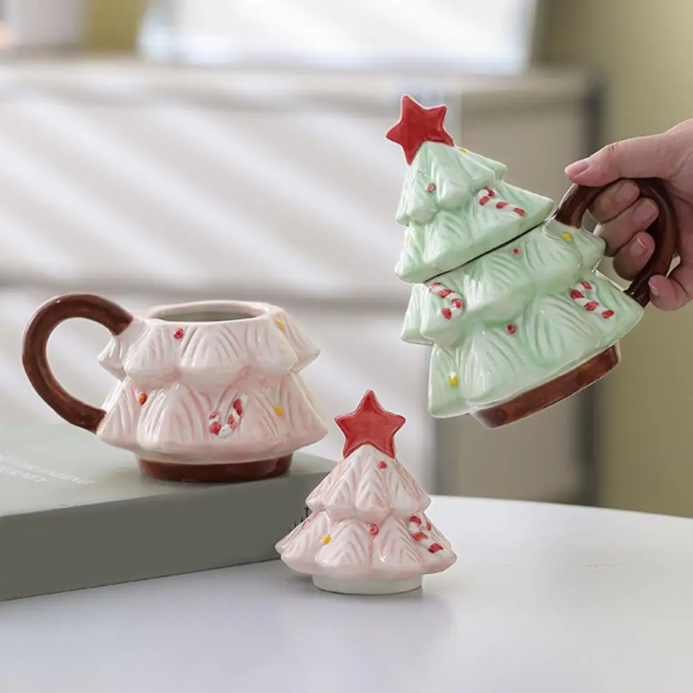 Christmas Tree Coffee Mug Christmas Tree Mug With Star Lid 340ml Ceramic Holiday Coffee Cup Festive Microwave Safe For Home