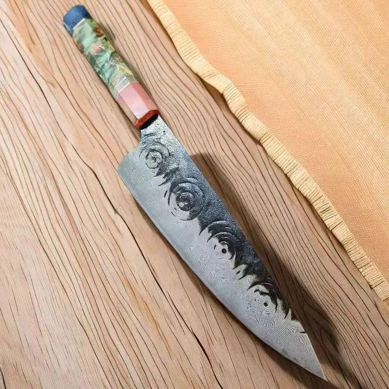 

8 Inch Chef Knife Random Handle Sharp Cleaver Slicing Sushi Damascus Steel Blade Kitchen Knives Handmade Messer Cooking Tools