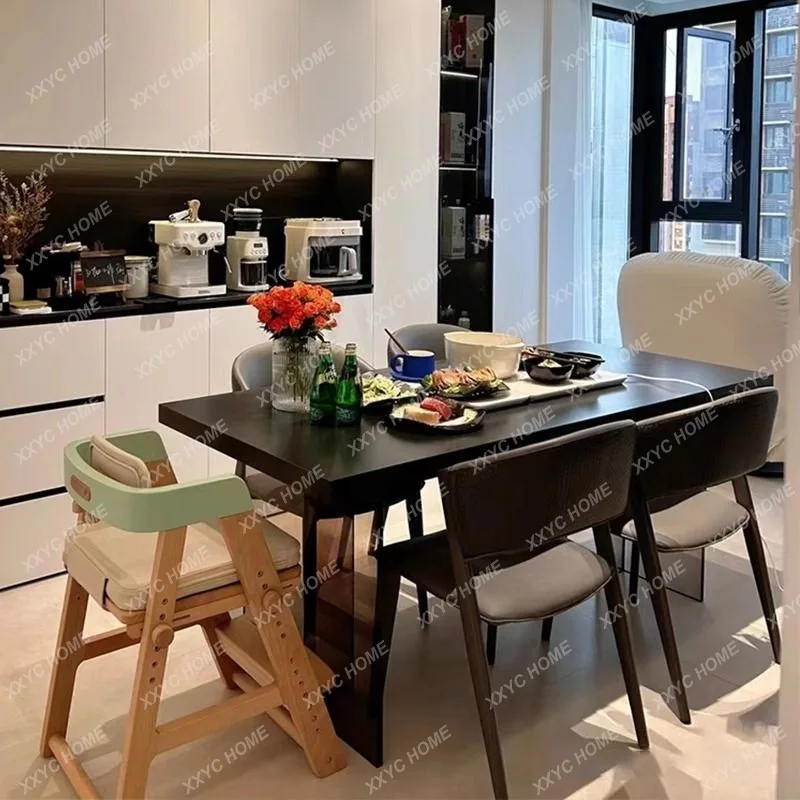 

Hh2cc Slate dining table pure black light luxury modern simple household hanging rectangular suspended dining table and chairs