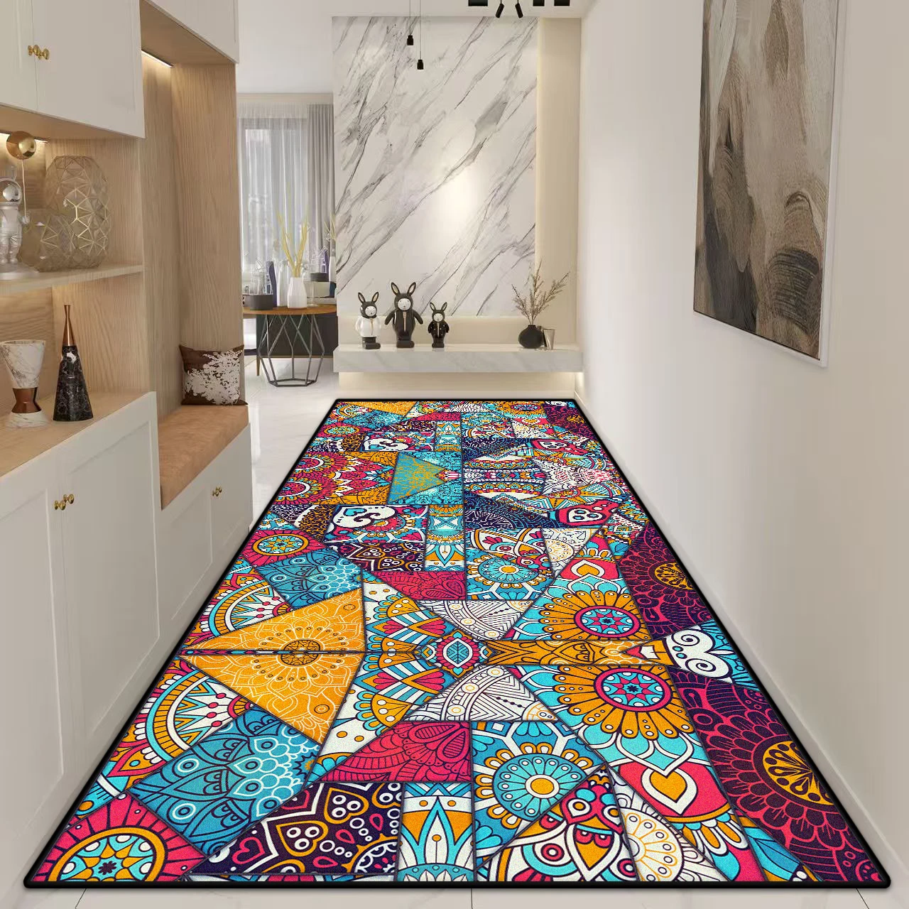 Bohemian Abstract Style Hotel Hallway Rug Large Area Easy Clean Villa Stairs Non-slip Mat Home Doorway Decoration Long Carpet