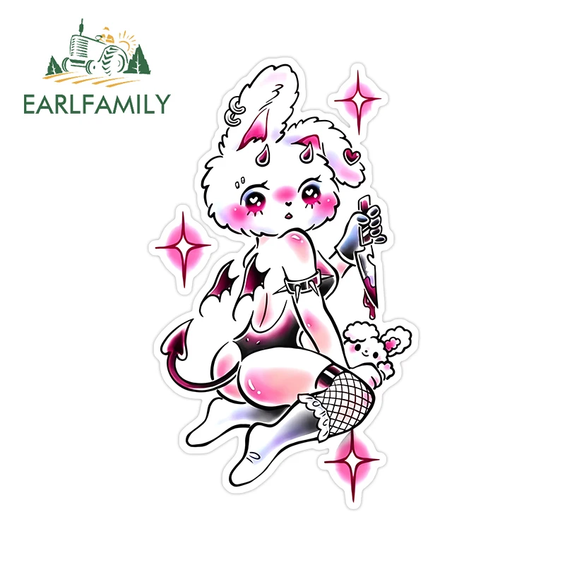 EARLFAMILY 13cm × 7.8cm Chibi Devil Bunny Car Stickers Pink Style Artistic Cartoon Characters Decals Great Car Occlusion Scratch
