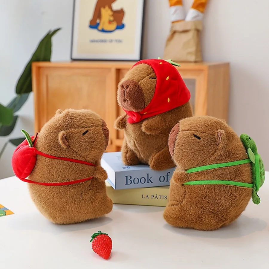 20cm Capybara Plush Toy Stuffed Animal Plushies Capibara with Strawberry Hat Turtle Backpack Kapibala Soft Doll Christmas Gift