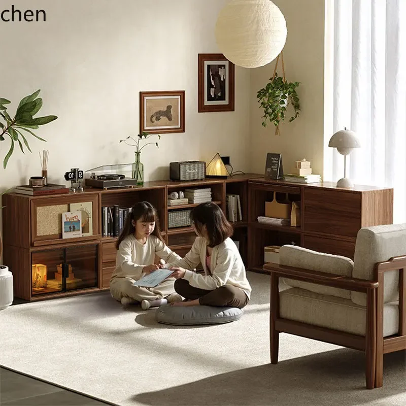 Bookcase Low  Solid Wood Lattice  Floor Shelf Modular Free Combination  Storage TV Cabinet