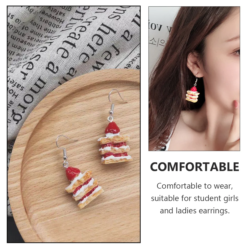 

Cake Simulated Strawberry Earrings Personality Drop Hook Dangle for Women Woman