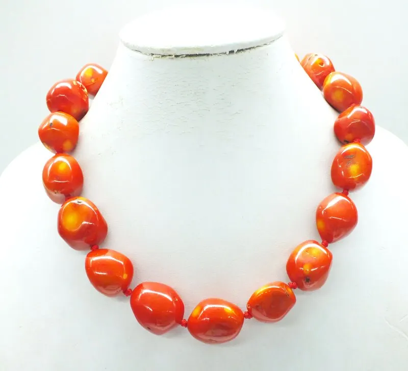 

18X22MM Antique Natural Orange Coral Necklace. Classic bridal wedding jewellery 18"