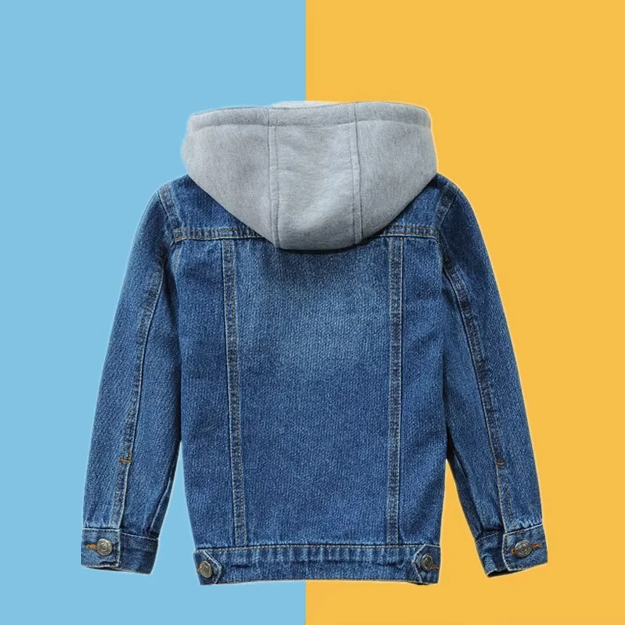 Boys Girls Hooded Denim Jacket Fashion Zipper Design Children Jean Coat For Age2-14 Years Kids Cowboy Outerwear
