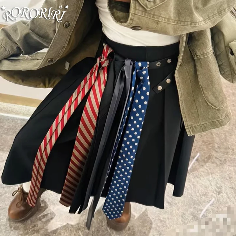 

RORORIRI плиссированная юбка-карандаш трапециевидной формы с высокой талией для женщин, винтажные цветные юбки с воротником и лентой без кожаного ремня