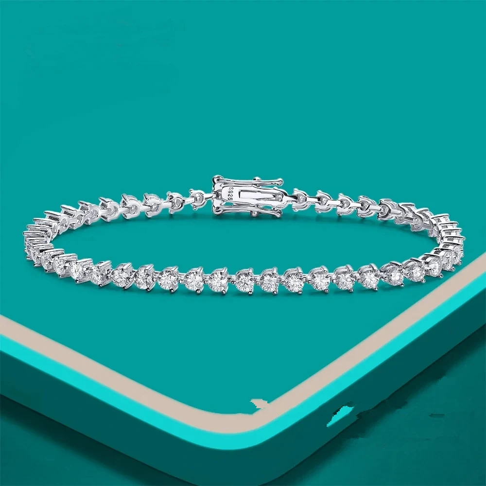 

KNOBSPIN 3mm D Color Moissanite Tennis Bracelet 3 Prong Setting Trendy Women Man GRA Certified Fine Jewelry s925 Sliver Bracelet