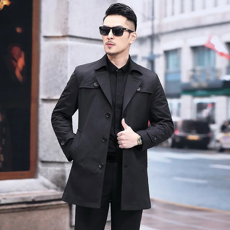 

Новая мужская тканевая ветровка, длинная куртка, повседневная деловая одежда для папы среднего возраста, сезонная одежда на весну и осень