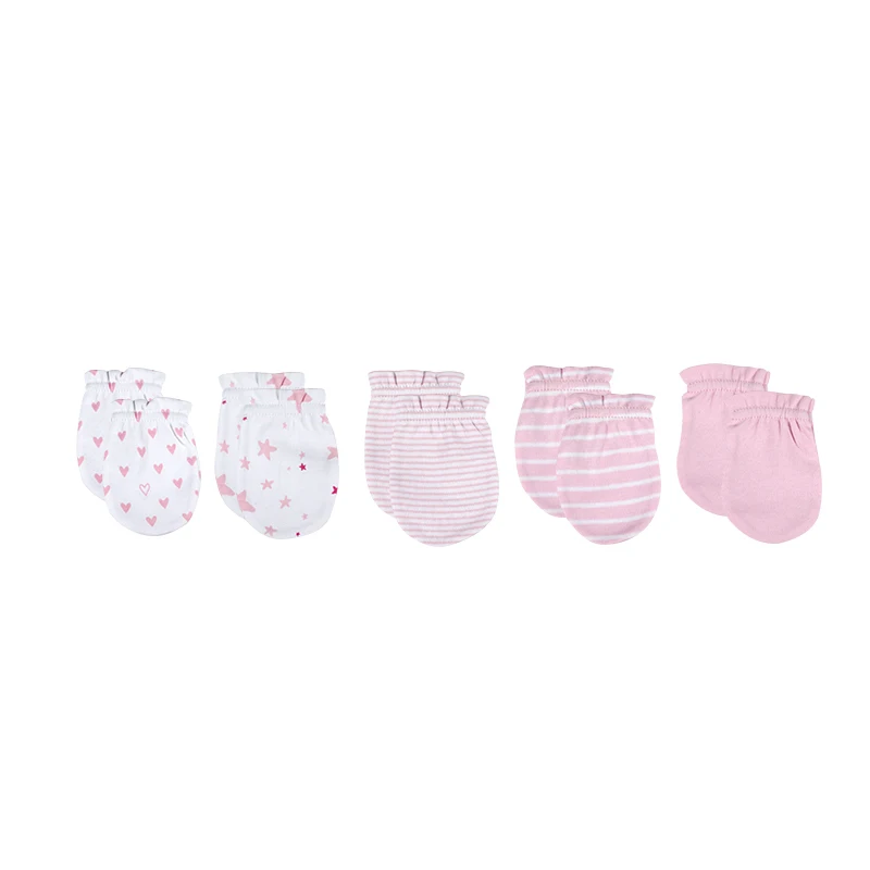 5 Pcs Newborn Gloves 0-6Months 100%Cotton Cute Breathable Mittens Soft Comfortable Baby Accessories