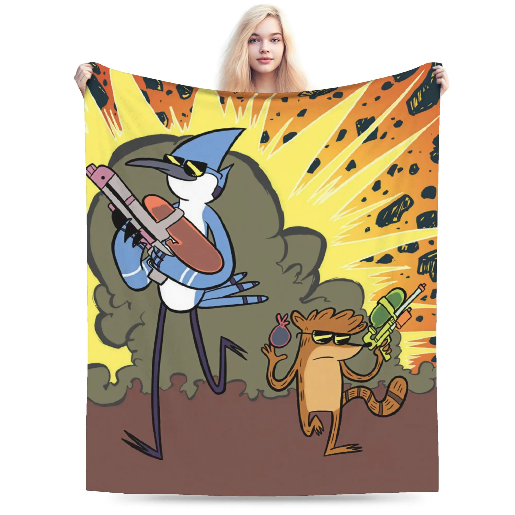 Warm Soft Blanket Camping Mordecai And Rigby Regular Show Throw Blanket Flannel Bedspread For Couch Chair Fluffy Sofa Bed Cover