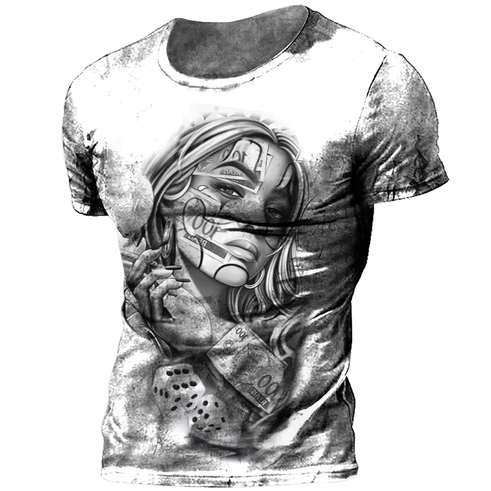 Summer T-shirt For Man Cartoon Sketch Pattern Printing New Men's Top Everyday Casual Wear Oversized T-shirt Senior Male Clothing