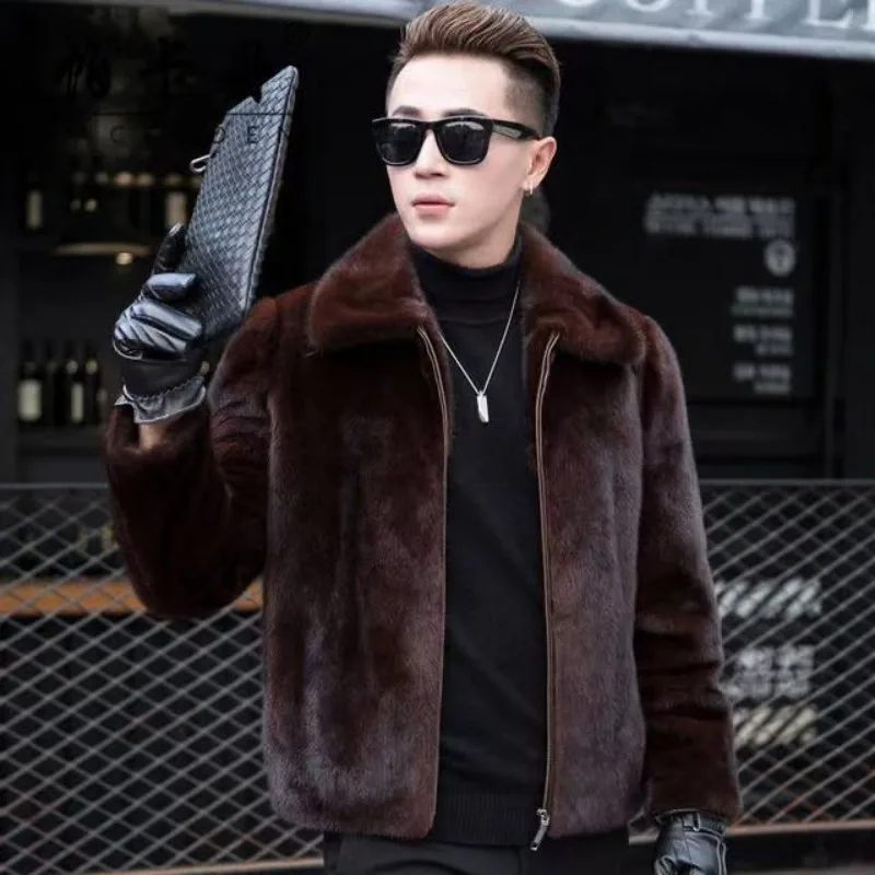 

New Winter Men's Clothing Faux Mink Coat, Brown Faux Mink Fur Fashionable Coat, High-end Warm Men's Clothing for Young People