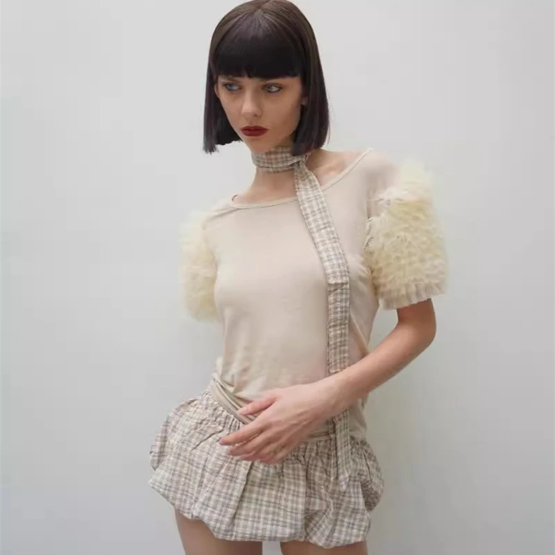 여성을위한 조정 가능한 허리 옥수수 미니 스커트 2023 새로운 패션 여름 탄성 벨트 스트랩 캐주얼 파티 스커트