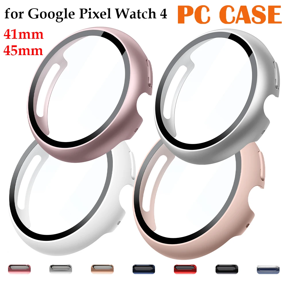 PC Case for Google Pixel Watch 4 Screen Protector 41mm 45mm Hard Tempered Glass Protective Shell Bumper Cover for Pixel Watch 4