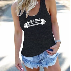 Fitness Women's Clothing Funny Dumbbell Graphics Down Bad Crying At The Gym Print T-shirts Fashion Sleeveless Gym Tank Tops