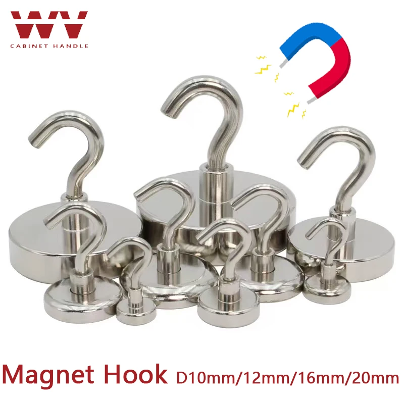 

WV Magnetic hook Heavy Duty, 10/12/16/20mm Rare Neodymium with Hooks Strong Cruise,suitable for office,kitchen garden keychain