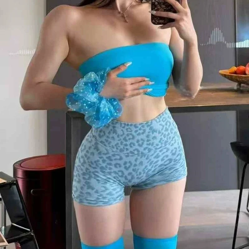 Women's High Waist Leopard Shorts Yoga Tights Casual Seamless Sporty Fitness Short Leggings Female Cycling Running Gym Shorts