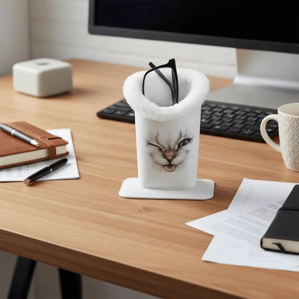 Portable Magnetic Eyeglass Display Stands Cat Printing Glasses Case Anti-Scratch PU Glasses Holder for Home Office