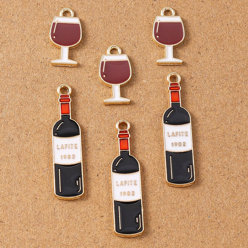 10pcs Cute Enamel Red Wine Bottle Pendant Charms for Jewelry Making Necklace Earrings Handmade Bracelet Accessories Supplies