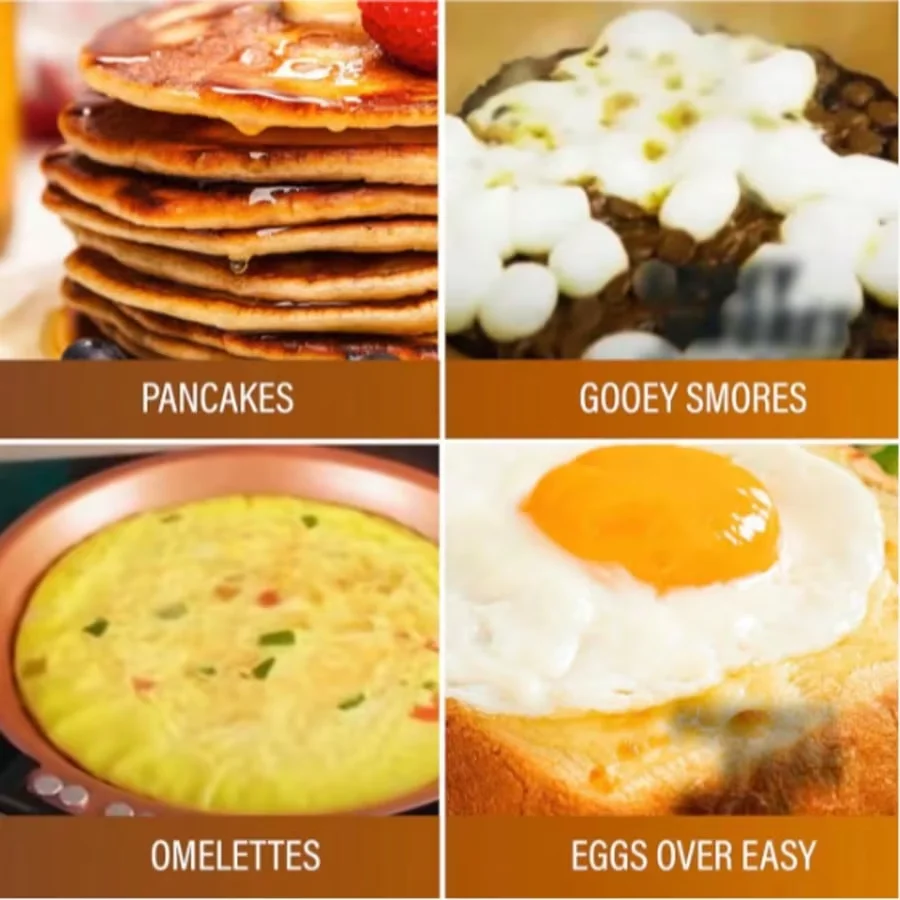 Dual-Sided Flat Bottom Bake & Fry Pan, Foldable Low-Smoke Skillet, Great for Eggs, Steak and All Kinds of Breakfast Cooking