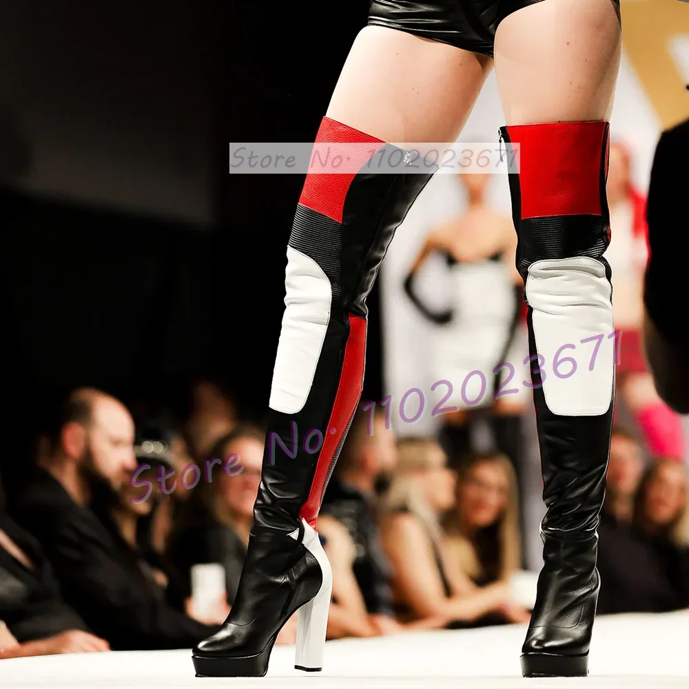 

Ботинки женские высокие на платформе, пикантные ботфорты с цветным пэчворком, приталенные Туфли с круглым носком, мотоботы на блочном высоком каблуке