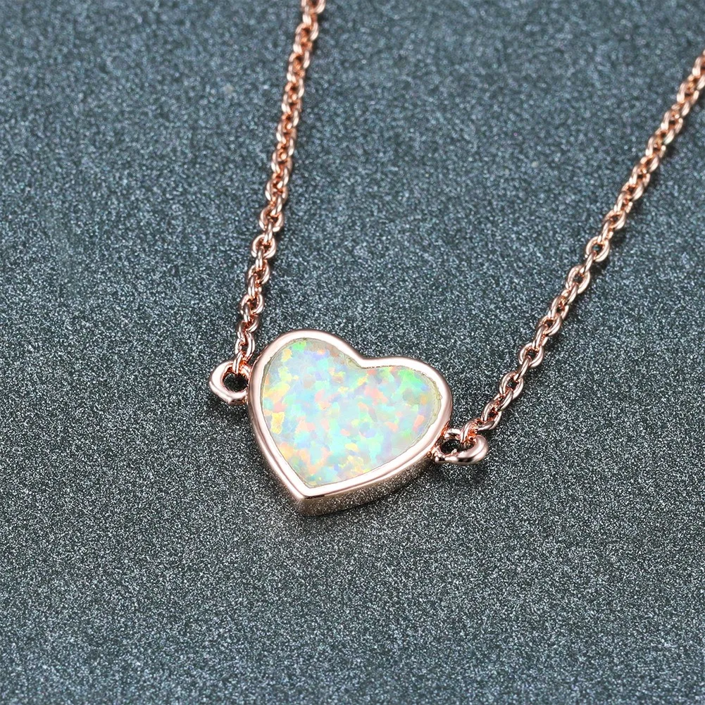 Fashion Boho Love Heart Pendant Necklace for Women Girl Charm White Imitation Opal Necklace Trendy Wedding Band Jewelry