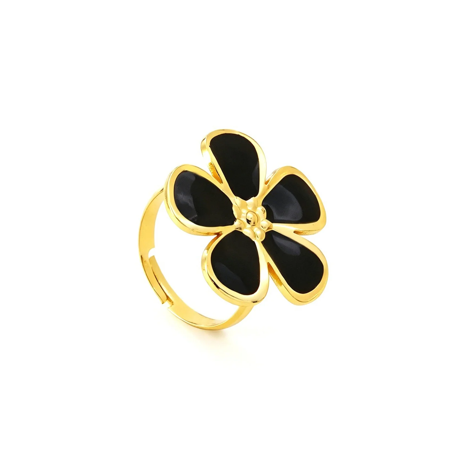 1pc Elegant Multicolor Flower Enamel Open Adjustable Rings Gold Plated Stainless Steel Finger Rings For Women Party Jewelry Gift