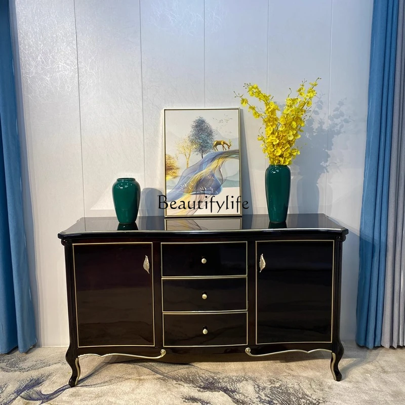 

European-style all-solid wood dining side cabinet, simple light luxury French locker