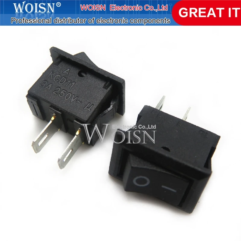 

Small black boat switch KCD1-11 2 gear 2 feet 3A 250V 10*15mm rocker