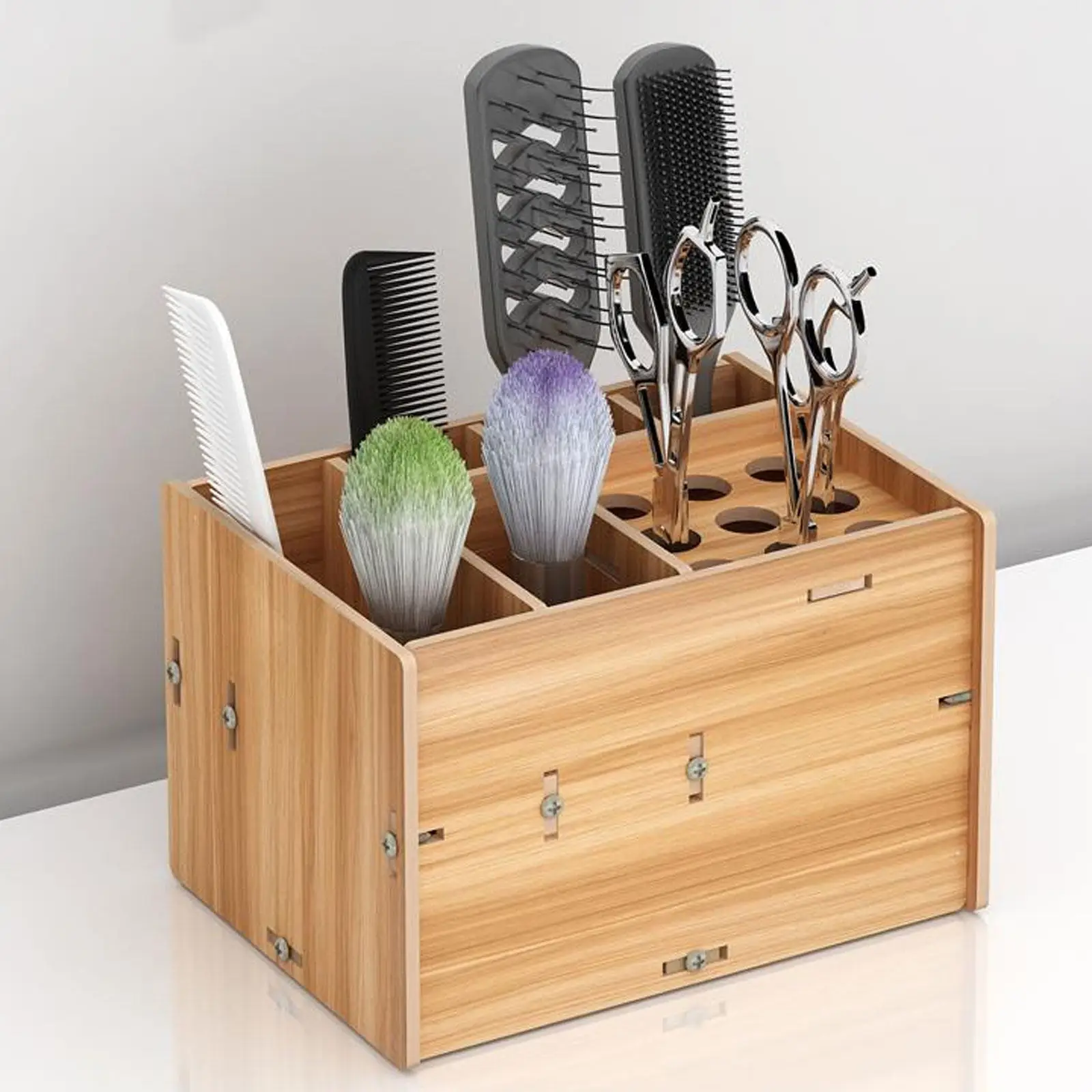 

Wooden Hairdressing Tool Storage Box Anti-Slip Design for Scissors Comb Organizer Barbershop Salon Supplies Efficient Rack