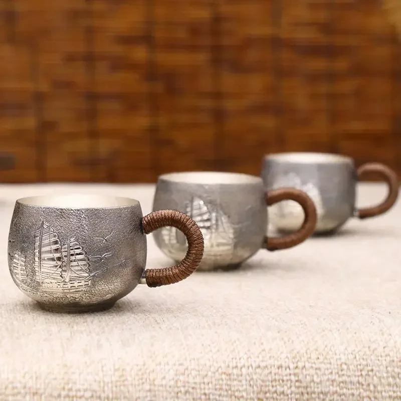 ชุดน้ำชาเงินสเตอร์ลิง ลายค้อนเรียบลื่น ขาตั้งเงิน สำหรับใช้ในบ้าน ชงชา