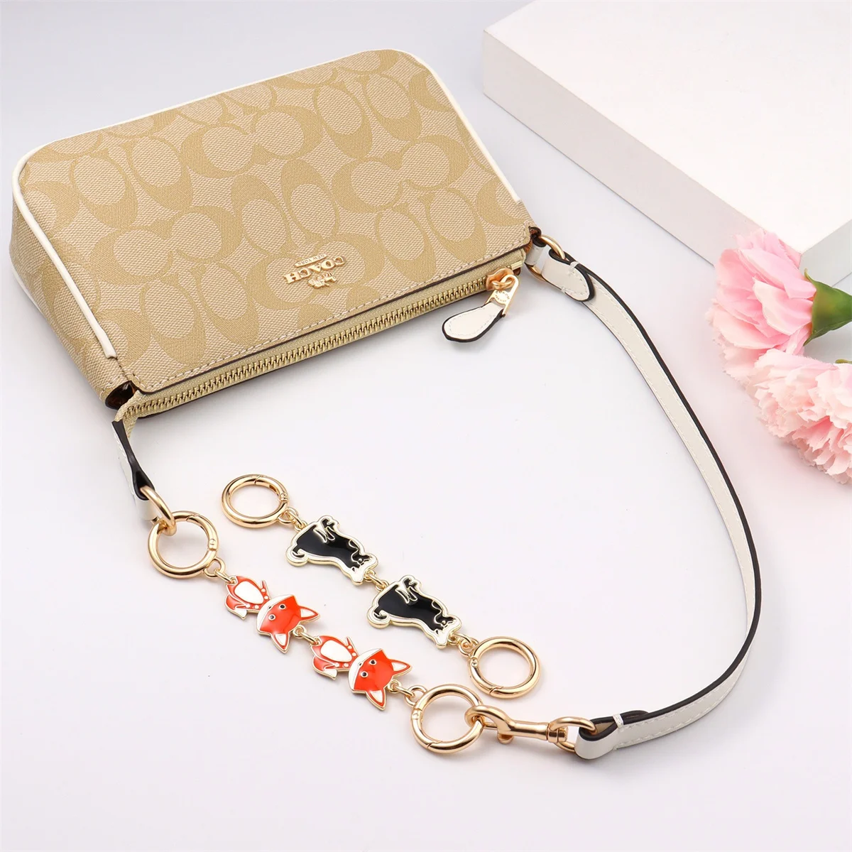 Fox Shape Extended Chain Handmade Modified Underarm Bag Shoulder Strap Decorative Metal Design Dog Shape Bag Charm