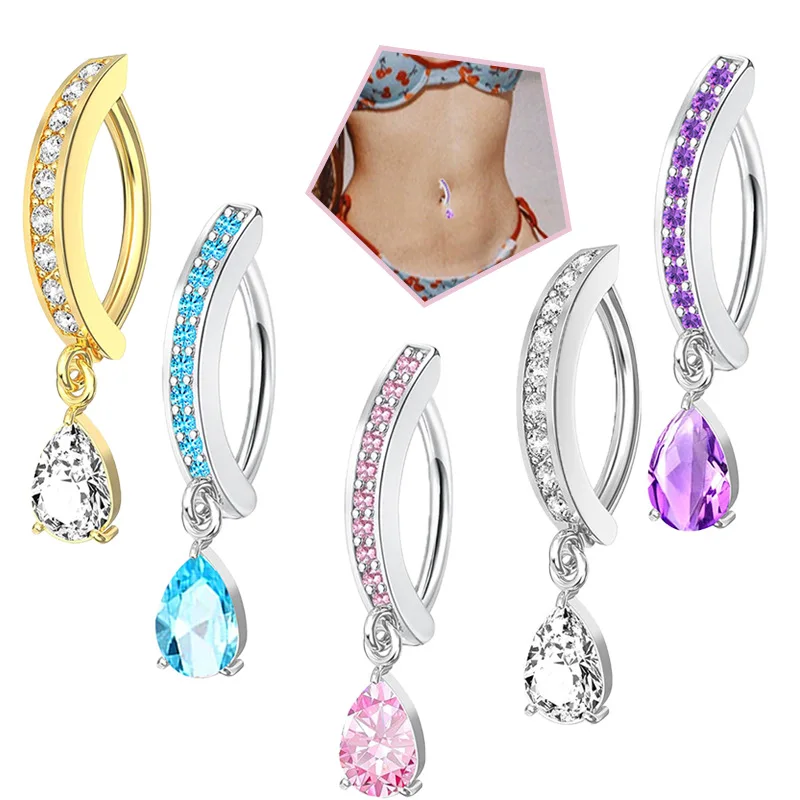 Stainless Steel Inverted Belly Button Ring Piercing Exquisite Zircon Simple Sweet Navel Buckle Human Body Puncture Jewelry