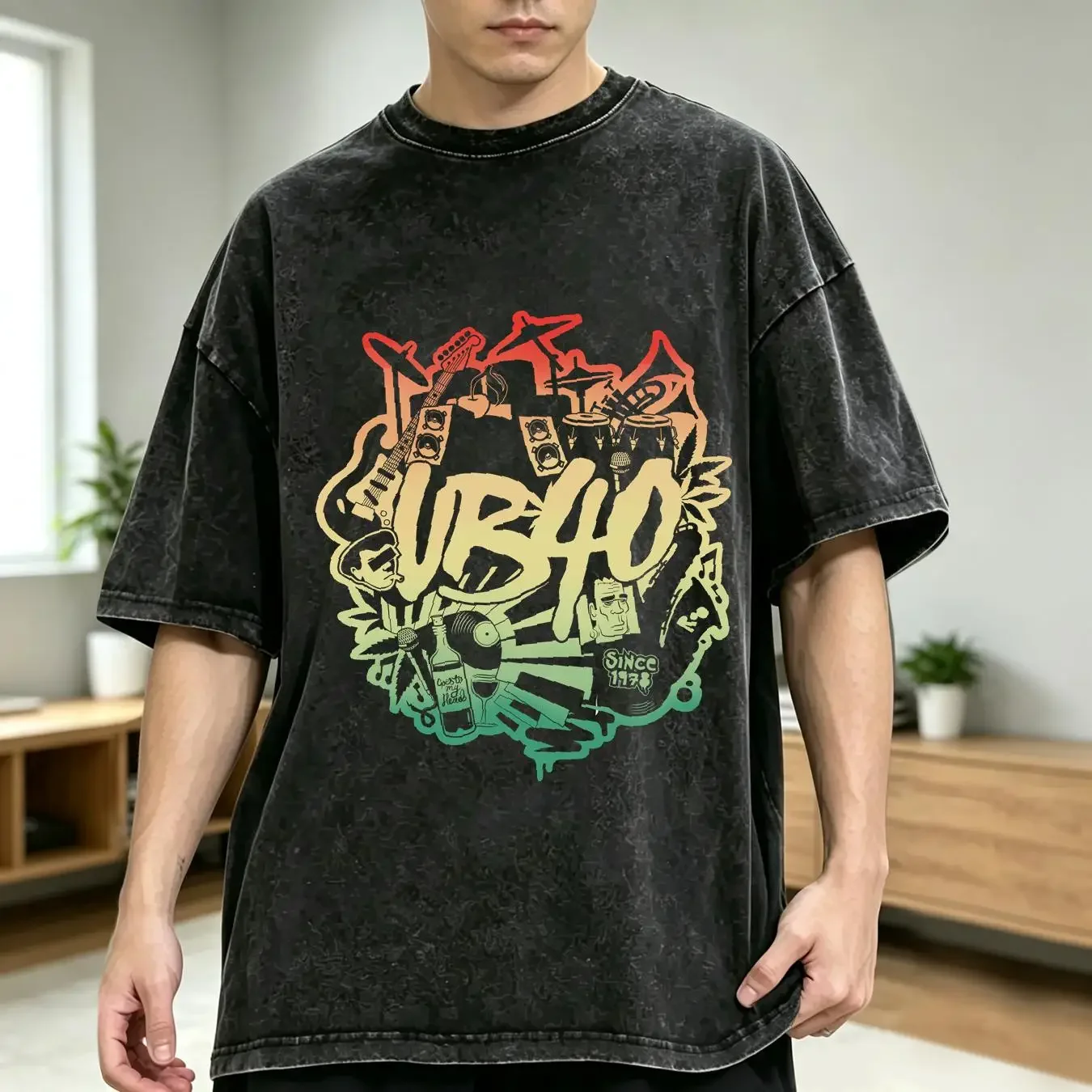 washed T Shirt UB40 Since 1978 long or short sleeves vintage Washed Casual Unisex Slightly Stretched graphic Versatile