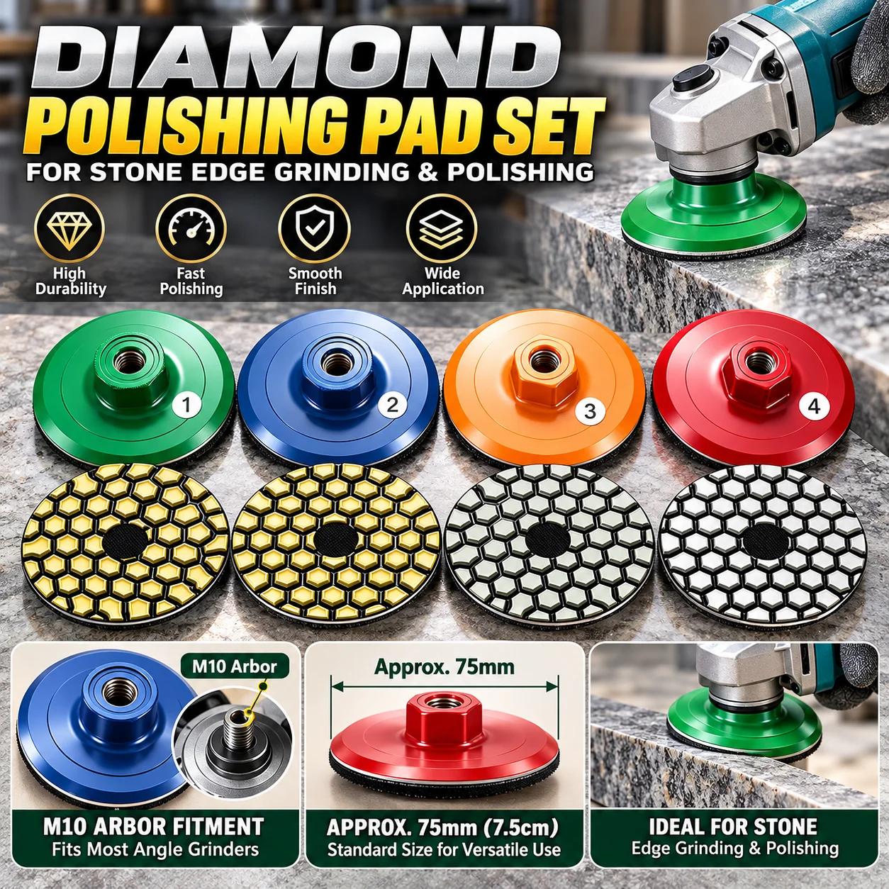Integrated Diamond Dry Grinding Polishing Disc for Angle Grinder Stone Granite Marble Edge Grinding Polishing