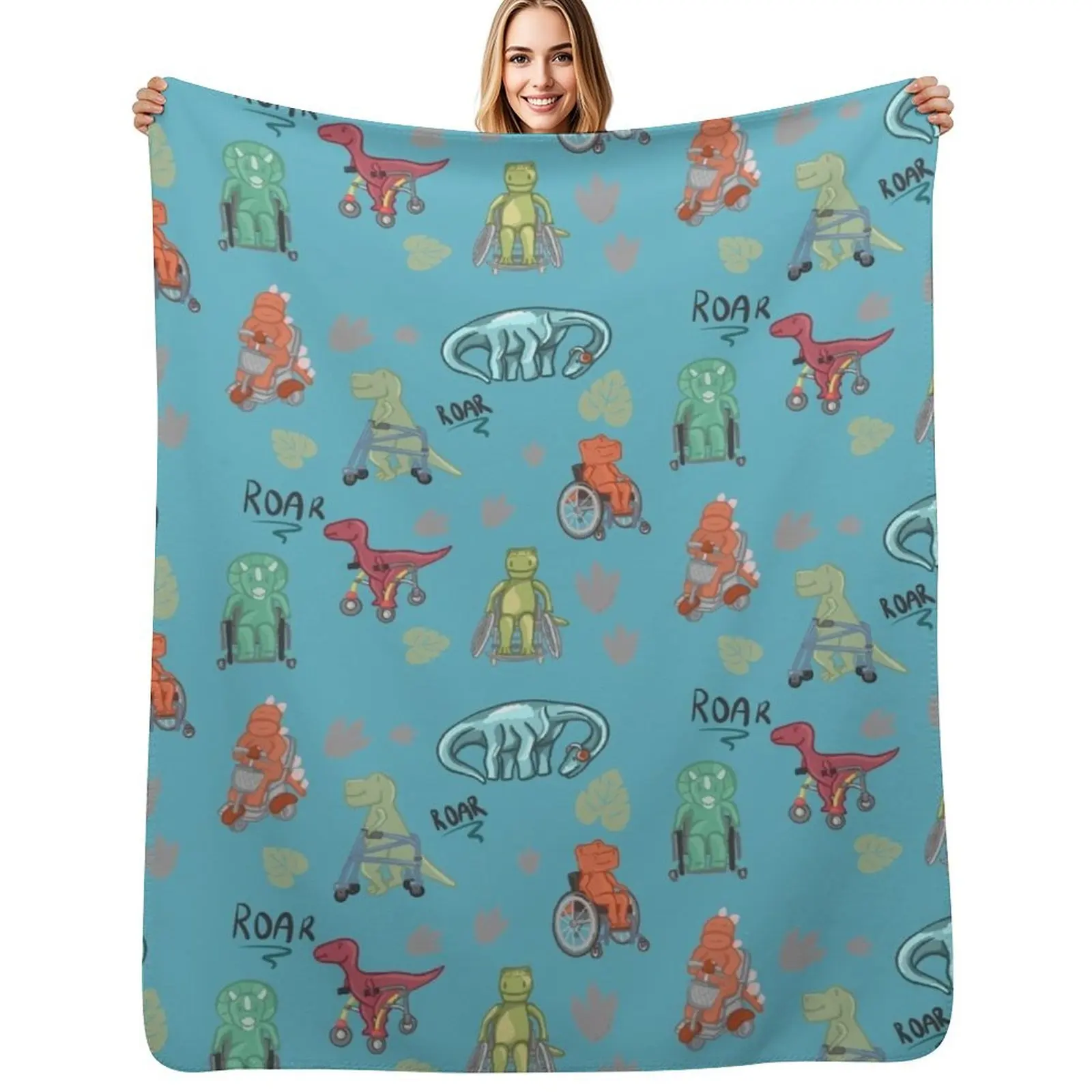 

Dinos with Mobility Device Blanket Design Throw Blanket Soft Breathable Blanket for Night Sleeping