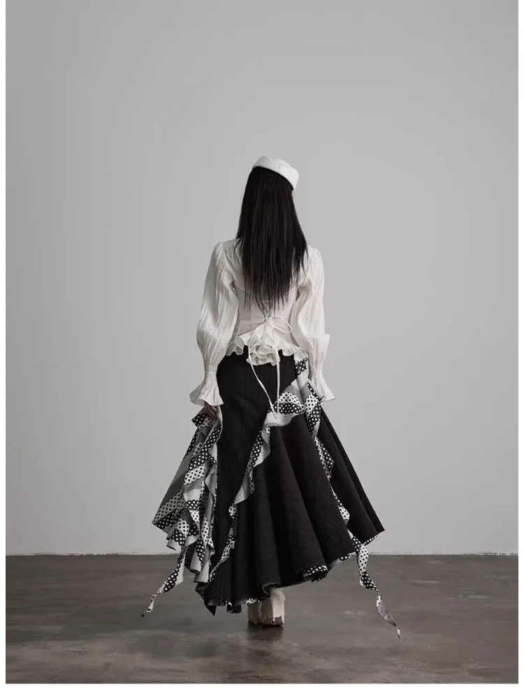 Spring Y2k Aesthetic Shirts Women Gothic Punk Long Sleeve Slim Ruffles Blouse Streetwear Female Vintage Grunge White Tops Blusas - view 5