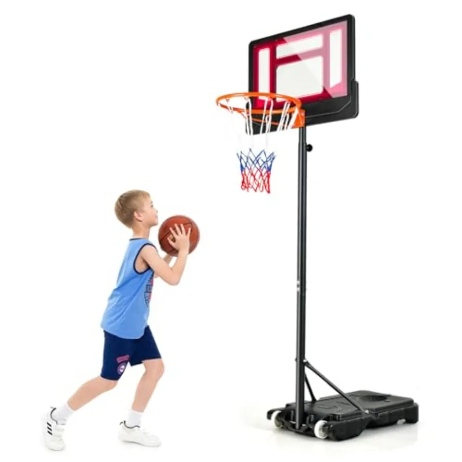 Aro de Baloncesto Portátil para Interiores y Exteriores: Altura Ajustable de 3-6.9 Pies, Tablero Resistente a Impactos, Marco de Acero para Todo Clima, M