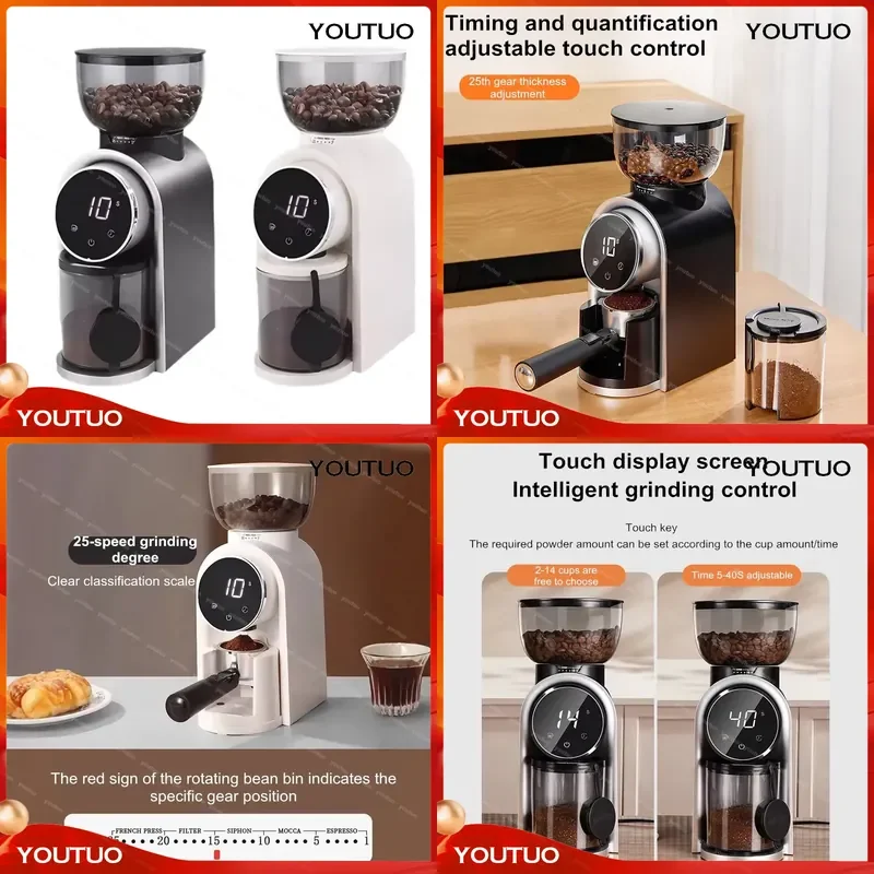 for Professional Electric Coffee Grinder Ultra Quiet Adjustable Coarseness One Touch Operation Ideal for Espresso Drip Cold