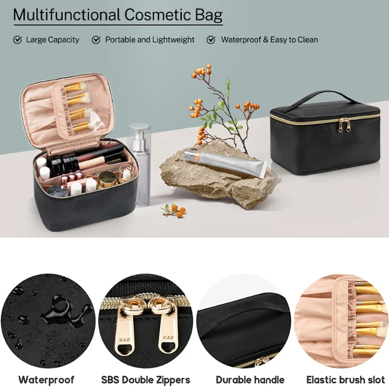 Large Capacity Makeup Bag Portable Waterproof Travel Cosmetic Bags with Brush Compartment Toiletries Storage Bag Fashion