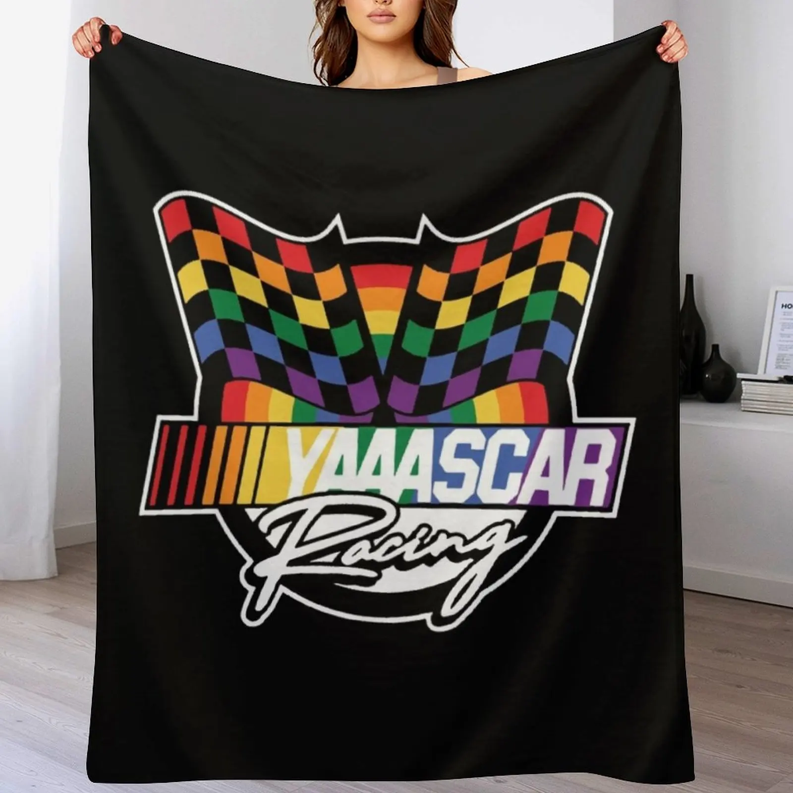 NASCAR Checkered Flag YAAASCAR Throw Blanket Soft Solid Color Blanket for Couch Bed