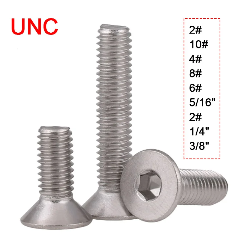 2#-56 2#-56 4#-40 5/16-18 6#-32 8#-32 10#-24 1/4-20 3/8-16 UNC 304 Stainless Steel Hexagon Socket Flat Countersunk Head Screws