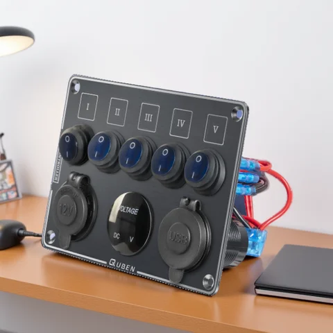 QUBEN Dual USB QC3.0 Socket Charger /LED Voltmeter /Toggle Switch Multi-Functions Panel for RV Yacht Car Boat Truck Vehicles Van