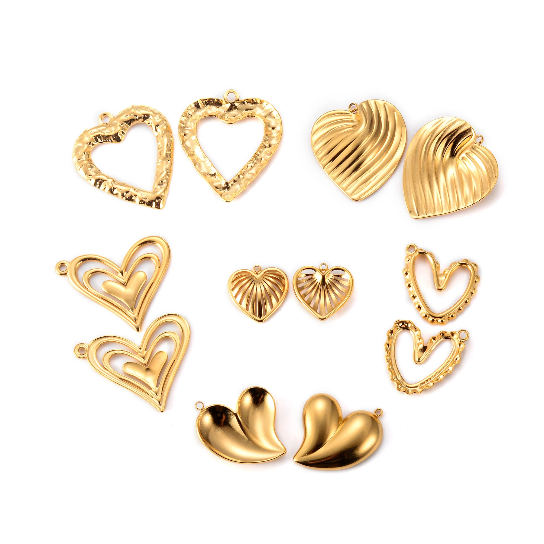 3Pcs Stainless Steel Irregular Geometry Heart Charms For Jewelry Embossed Gold Color Plated DIY Earring Necklace Making Supplies