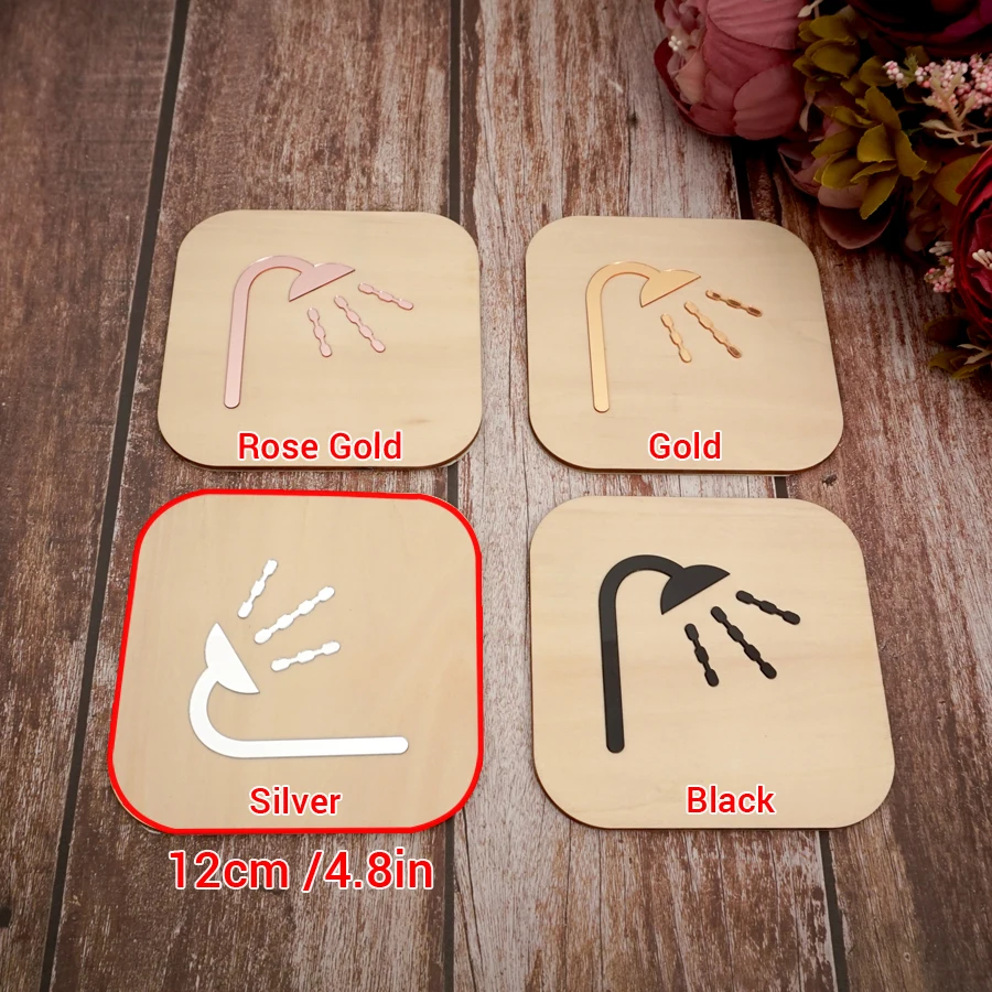 4 مللي متر علامة الحمام الخشب الحمام تسجيل الاكريليك ثلاثية الأبعاد الذهب الأسود الفضة ارتفع الذهب مرآة سطح ملصق غرفة الاستحمام العامة باب ديكور #5