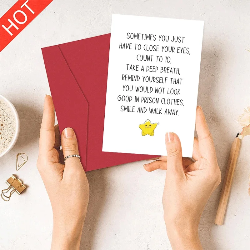 

Funny Motivational Greeting Card, Stress Relief Humor Card, Sarcastic Keep Calm Card for Friend Family, Close Eyes Count