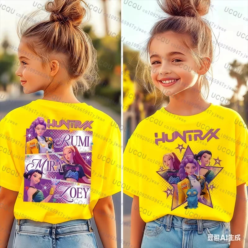 الوالدين والطفل قصيرة الأكمام لطيف Kpop شيطان الصيادين المحملة Harajuku عارضة أزياء القطن المحملة الأعلى تأثيري الملابس تي شيرت #3
