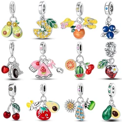 925 Silver Strawberry Pineapple Avocado Fruit Dessert Series Sweet Charms Beads 3mm DIY Gift Fine Jewelry